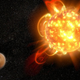 Artist’s conception of a superflare on an alien star.